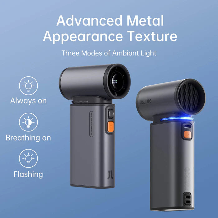 Ventilator portabil de mână JISULIFE Ultra1, autonomie 1-6h, baterie 9000mAh, 100 viteze, încărcare rapidă, Afișaj LED, Gri închis