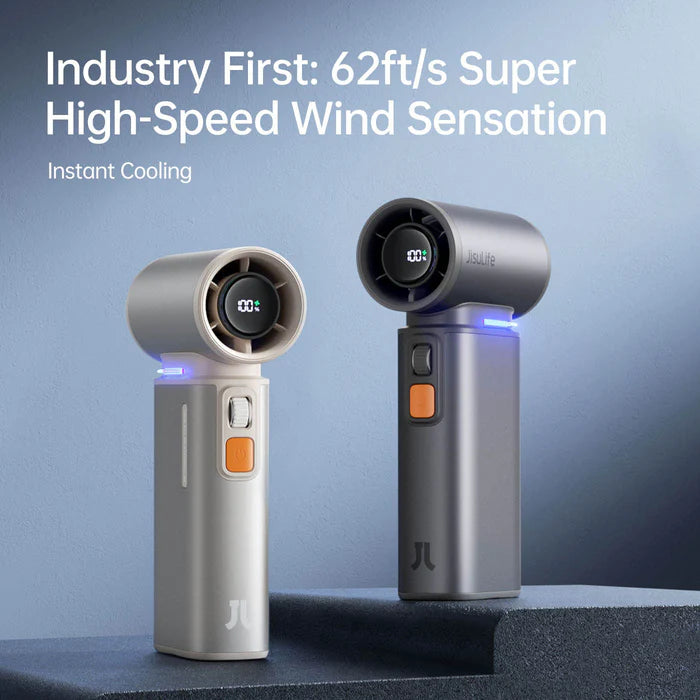 Ventilator portabil de mână JISULIFE Ultra1, autonomie 1-6h, baterie 9000mAh, 100 viteze, încărcare rapidă, Afișaj LED, Bej