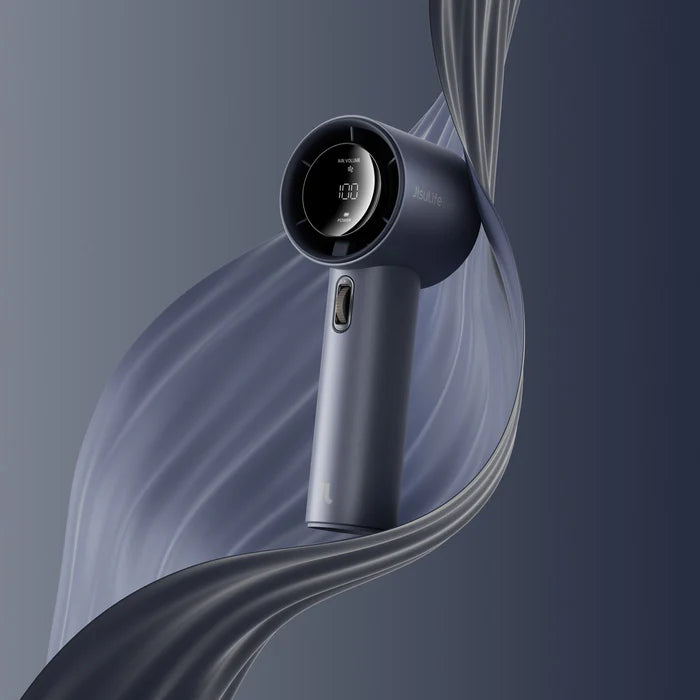 Ventilator portabil de mână JISULIFE Pro1, autonomie 2-12h, baterie 3600mAh, 100 viteze, încărcare rapidă, Afișaj LED, Albastru