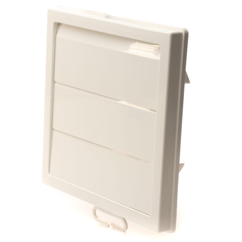 Grila ventilatie patrata cu lamele gravitationale, Diametru Ø125mm, exterior 210x210, ASA plastic Alb