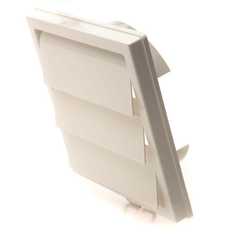 Grila ventilatie patrata cu lamele gravitationale, Diametru Ø125mm, exterior 210x210, ASA plastic Alb