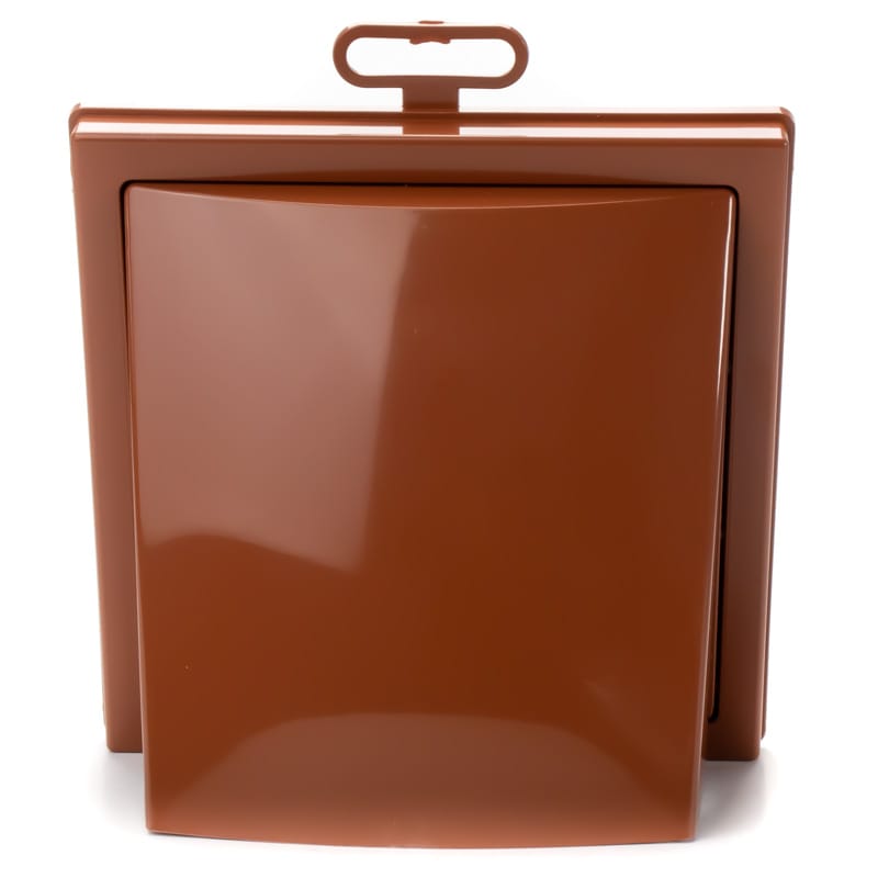 Grila ventilatie Ø100x55mm patrata cu clapeta antiretur, exterior 150x150, ASA plastic, Terracotta