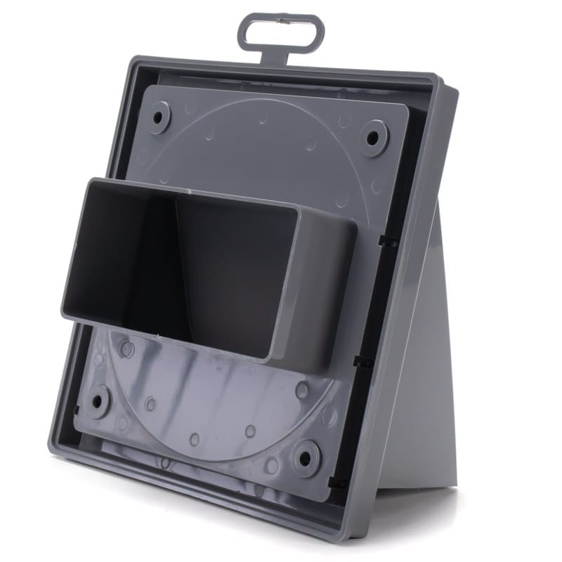 Grila ventilatie Ø100x55mm, patrata cu clapeta antiretur, exterior 150x150, ASA plastic, Gray