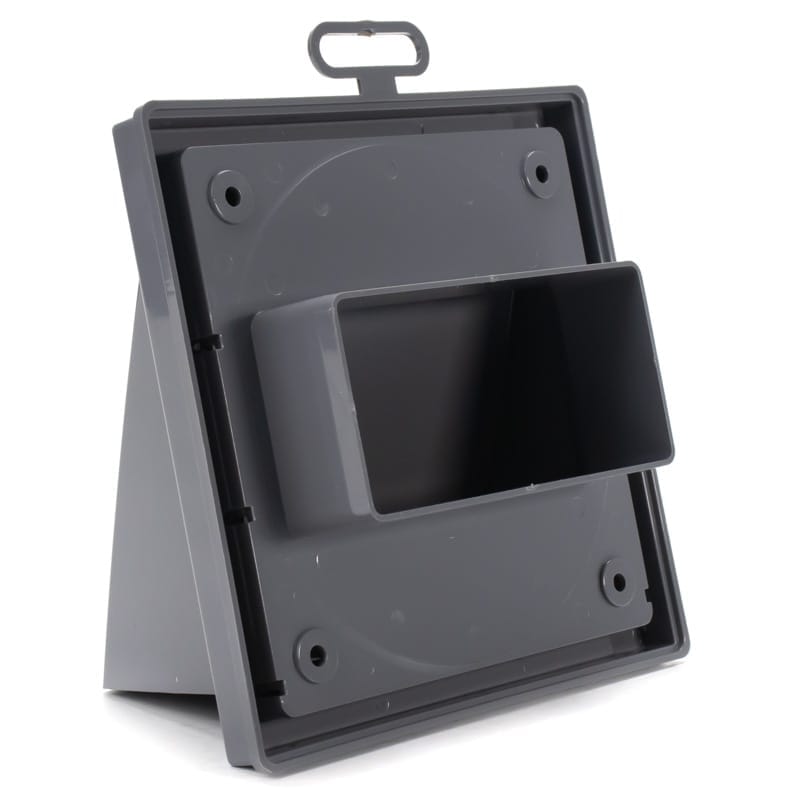 Grila ventilatie Ø100x55mm, patrata cu clapeta antiretur, exterior 150x150, ASA plastic, Gray