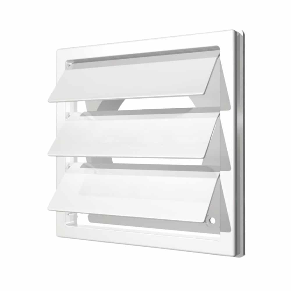Grila ventilatie patrata cu lamele gravitationale, Diametru Ø160mm, exterior 210x210, ASA plastic