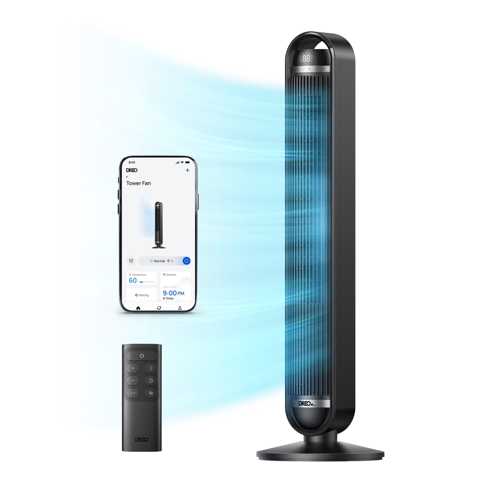 Ventilator Turn Smart DREO Cruiser DR-HTF011S, 9 viteze, 4 functii,106cm, HyperSilent 25dB ,oscilatie 90°, negru