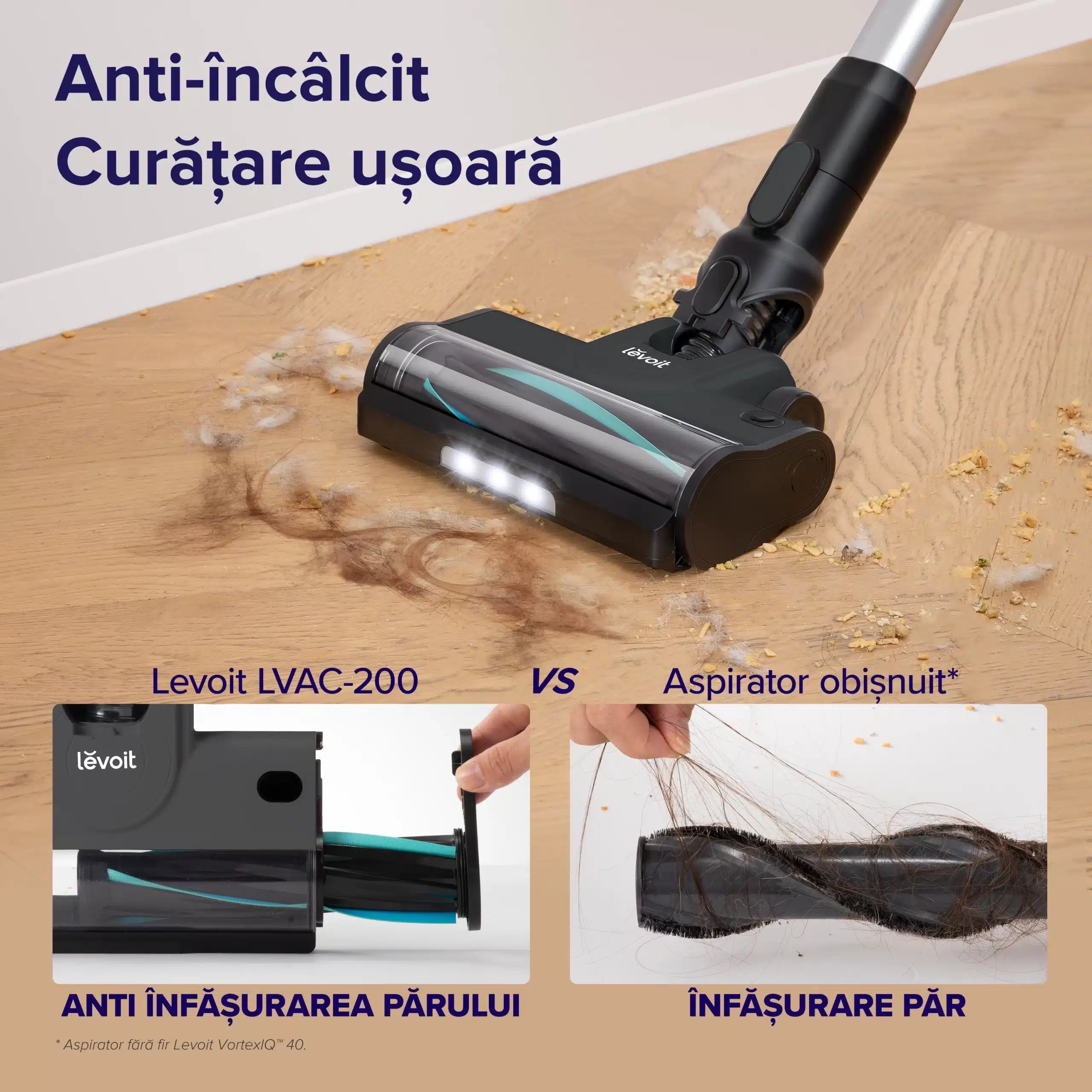 Aspirator vertical fara fir LEVOIT V200, Autonomie 50 Min, Iluminare LED, 180W, Container 0.75 L, Filtru HEPA 5 Stadii, GRI