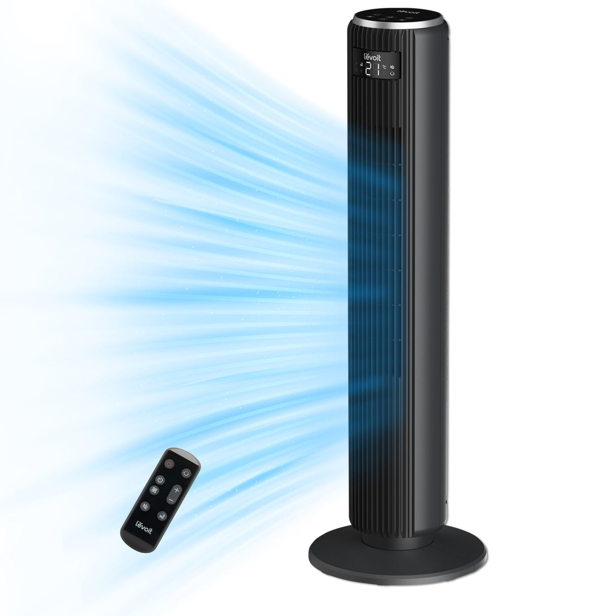 Ventilator turn Levoit, 92cm, 5 viteze, 4 moduri de funcționare, foarte silențios, telecomandă, negru