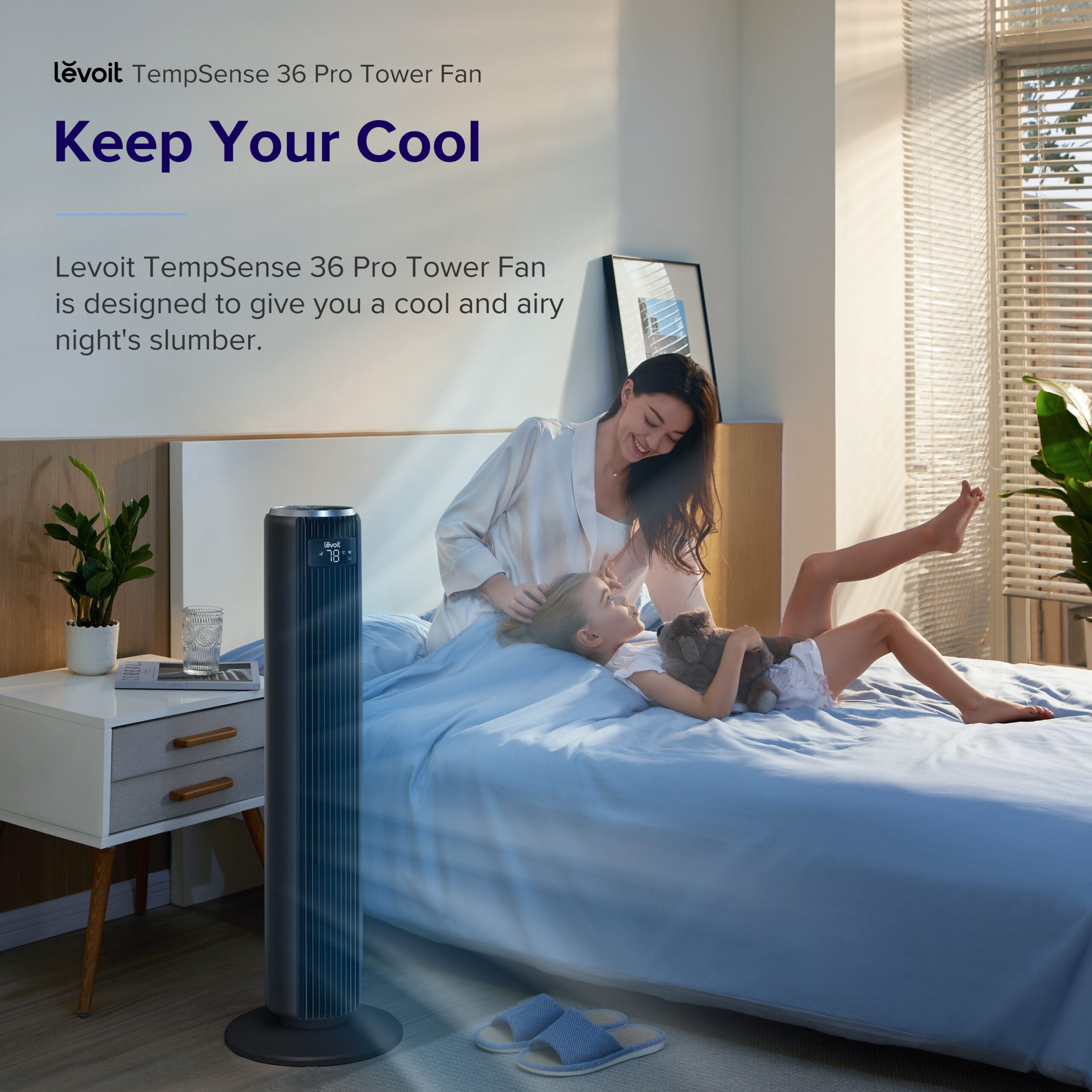 Ventilator turn Levoit, 92cm, 5 viteze, 4 moduri de funcționare, foarte silențios, telecomandă, negru