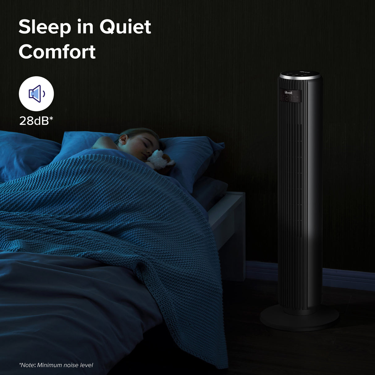 Ventilator turn Levoit, 92cm, 5 viteze, 4 moduri de funcționare, foarte silențios, telecomandă, negru