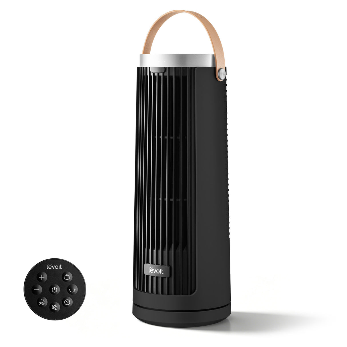 Ventilator turn Levoit Windi Mini, 33,5cm, LTF-F132-BEUR, Nivel zgomot 20 dB, Portabil, Temporizator de până la 12h, 7.5W, Oscilație de 90°, 5 Trepte viteza, Turbo, Telecomanda, Negru