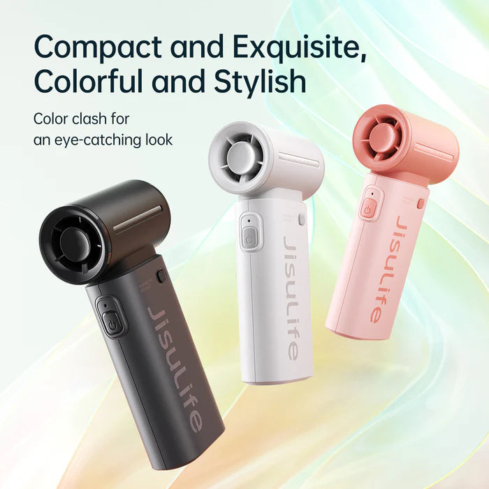 Ventilator portabil de mânăJISULIFE, Life9, autonomie 3.5-18h, baterie 5000mAh, 5 viteze, încărcare rapidă, Alb