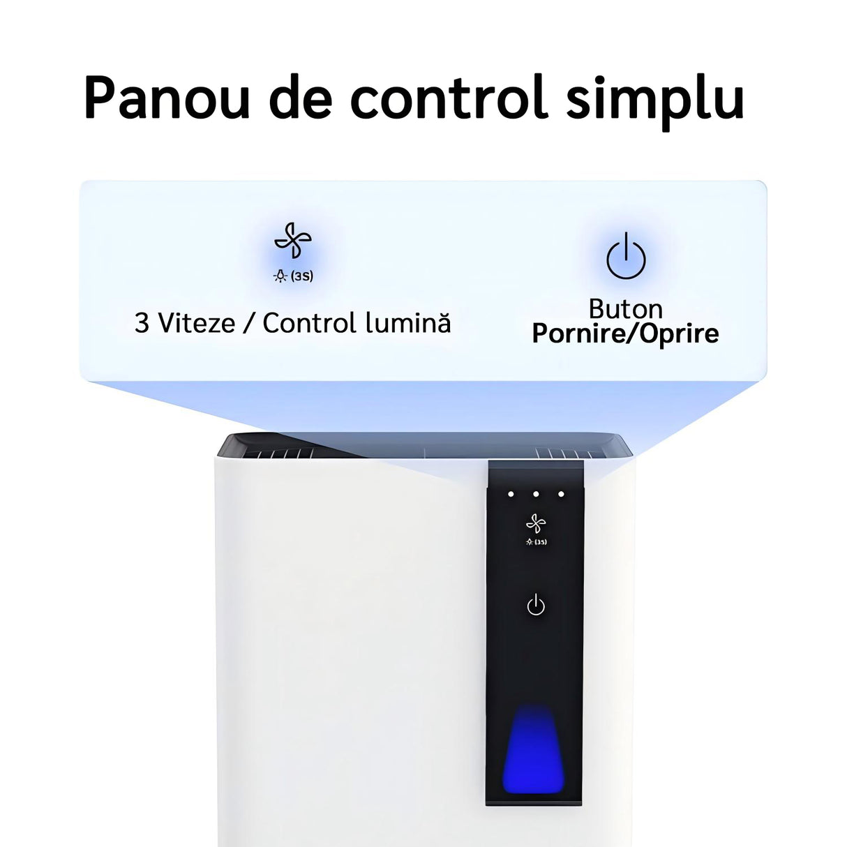 Dezumidificator Evoair HIDRY PLUS, 900ml/24h, Lumina ambientala in 7 culori, Rezervor 1.9l, 3 Viteze, Functie Auto Dezghetare, Alb