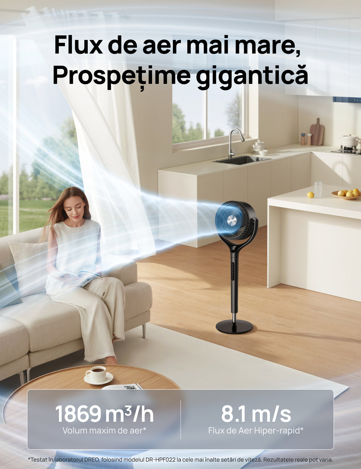 Ventilator Circular Dreo DR-HPF022, Telecomandă, 9 Viteze, 3 Moduri Funcționare, Oscilație Automată 120°, Timer 8H, Motor DC Silențios, Înălțime Reglabilă, Gri