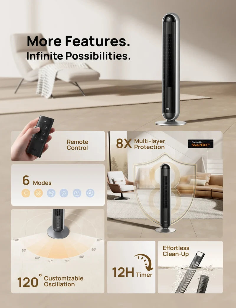 Aeroterma 2in1 Dreo 806S, Heater 2000W, Ventilator Turn, Heater Ceramica, Oscilatie 120°, Timer 12h, Display LED, 5 Trepte Incălzire, 12 Trepte Ventilare, DREO App, FortPlug, TurboSilent, Mod ECO, Termostat, Telecomanda, Negru&Argintiu