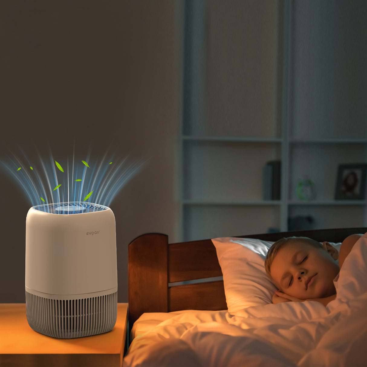 Purificator de aer Evoair Nuvia, Filtru 3 in 1 True HEPA, Carbon Activ, 3 viteze, Mod Noapte, Aromaterapie, Lumină Ambientală, Timer, Indicator Murdărie Filtru, Alb