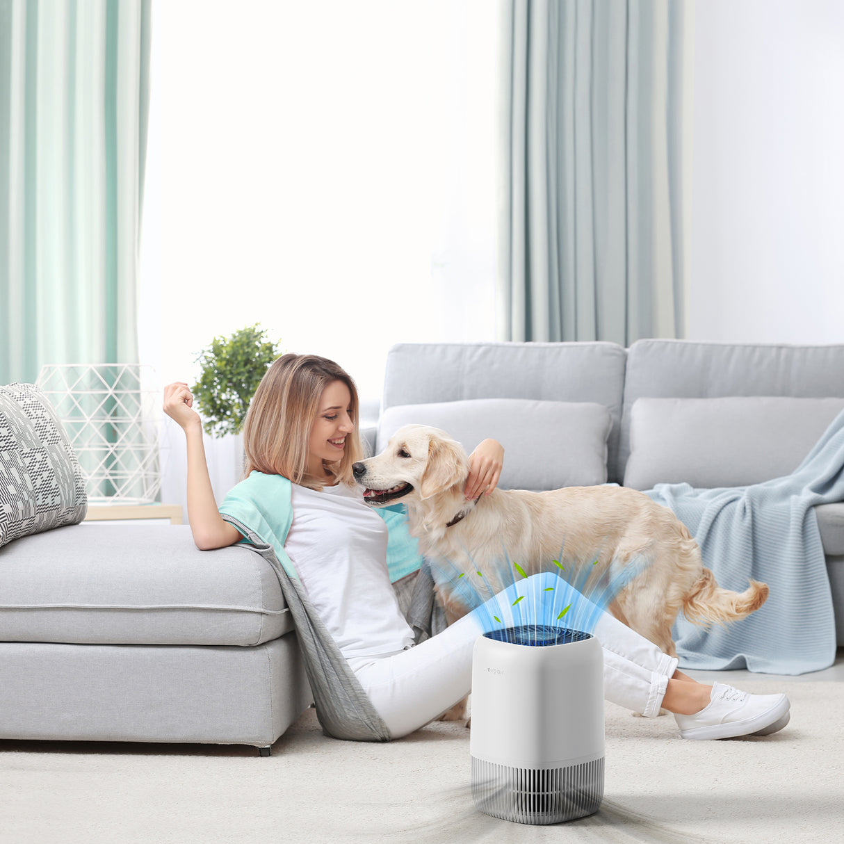 Resigilat! Purificator de aer Evoair Nuvia, Filtru 3 in 1 True HEPA, Carbon Activ, 3 viteze, Mod Noapte, Aromaterapie, Lumină Ambientală, Timer, Indicator Murdărie Filtru, Alb, Filtru Desfăcut