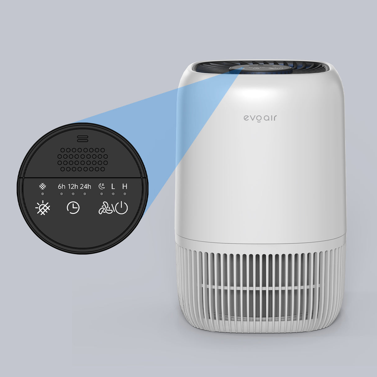 Resigilat! Purificator de aer Evoair Nuvia, Filtru 3 in 1 True HEPA, Carbon Activ, 3 viteze, Mod Noapte, Aromaterapie, Lumină Ambientală, Timer, Indicator Murdărie Filtru, Alb, Filtru Desfăcut