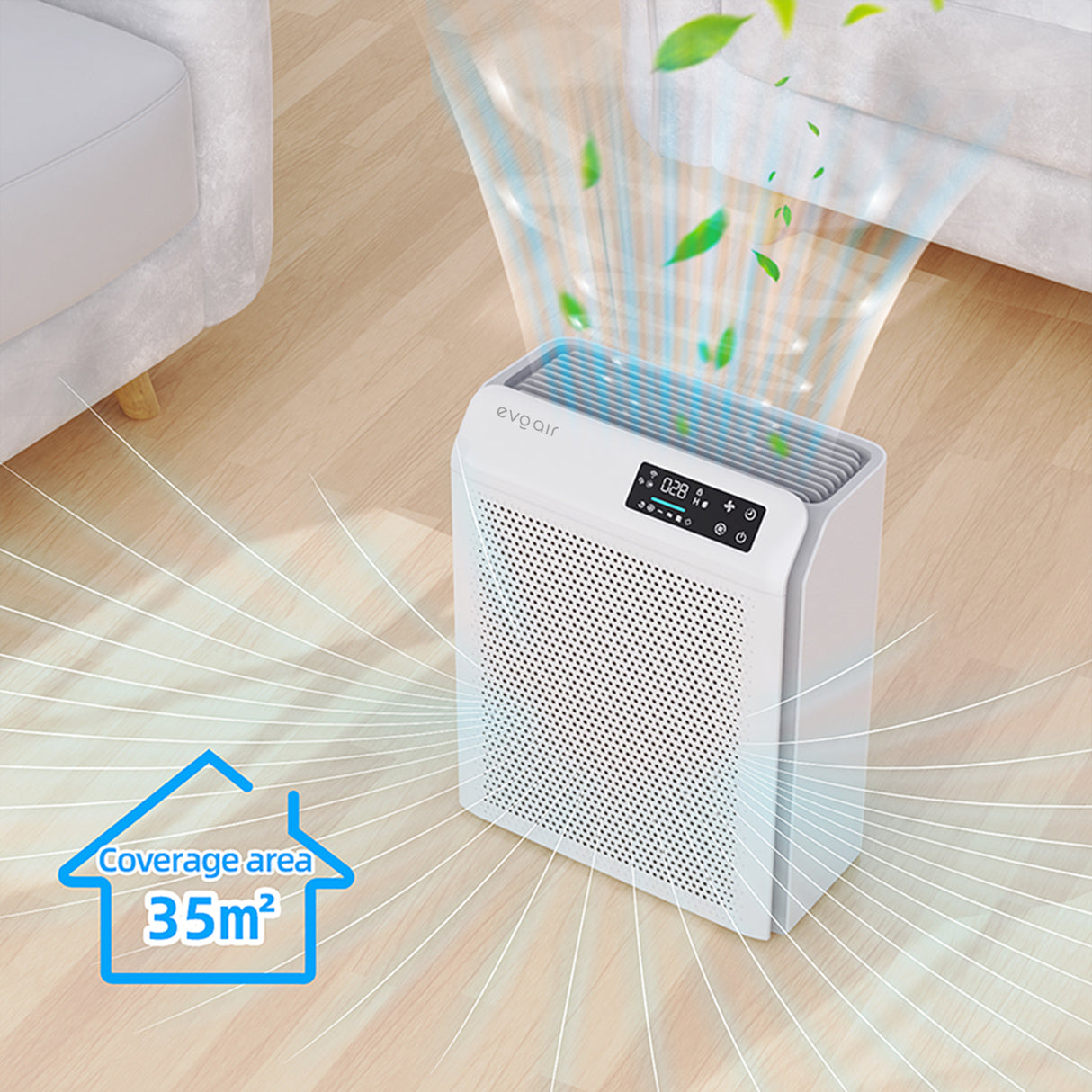 Resigilat! Purificator de aer Evoair HOMI P300, CADR 300m³/h, WI-FI, Filtru True Hepa, Carbon Activ, Prefiltru, Mod Auto, Lampa UV, Ionizare, 6 Moduri Functionare, Senzor Caliate Aer, Alb