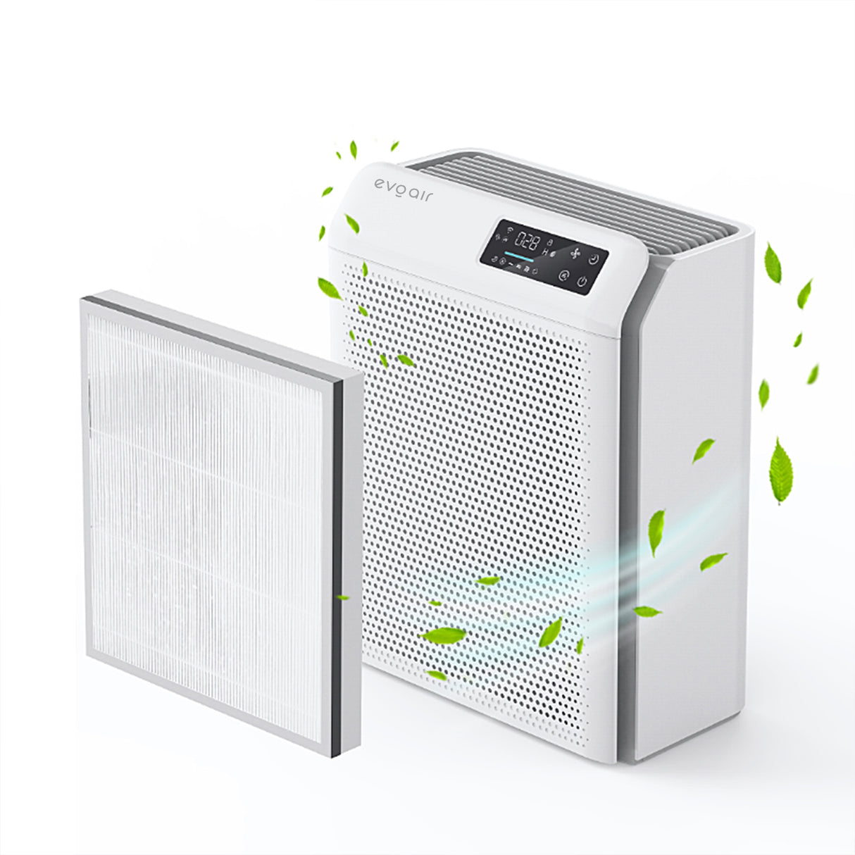 Purificator de aer Evoair HOMI P300, CADR 300m³/h, WI-FI, Filtru True Hepa, Mod Auto, Lampa UV, Ionizare, 6 Moduri Functionare, Senzor Calitate Aer, Alb