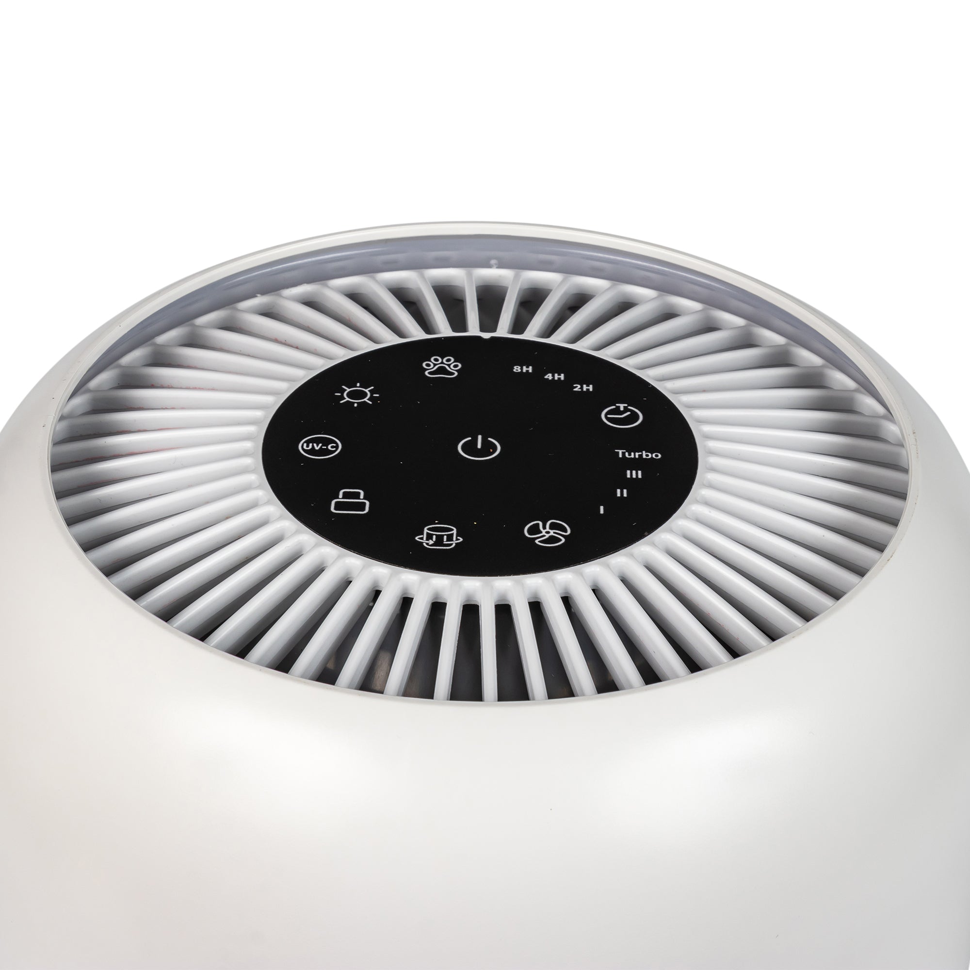 Purificator de aer Evoair, Yuvo, Lampă UV-C, Filtru 3in1, True Hepa, Carbon Activ, Pre-filtru, 4 viteze, Funcție Polen/Animale, Mod Noapte, Blocare Ecran, Lumină Ambientală, Alb