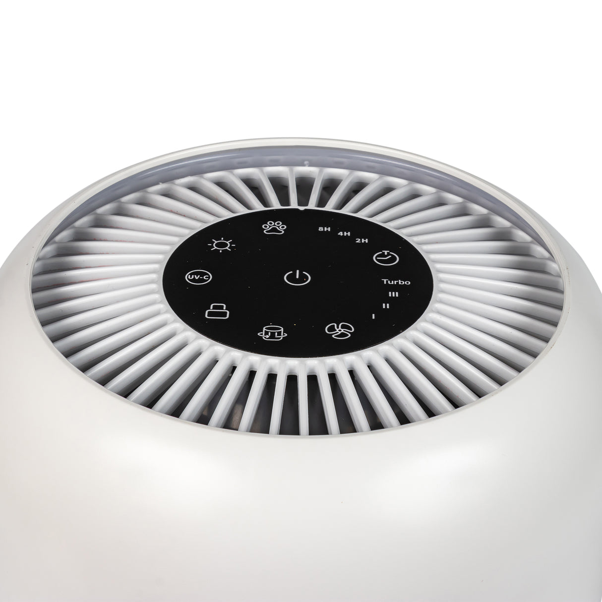 Purificator de aer Evoair, Yuvo, Lampă UV-C, Filtru 3in1, True Hepa, Carbon Activ, Pre-filtru, 4 viteze, Funcție Polen/Animale, Mod Noapte, Blocare Ecran, Lumină Ambientală, Alb
