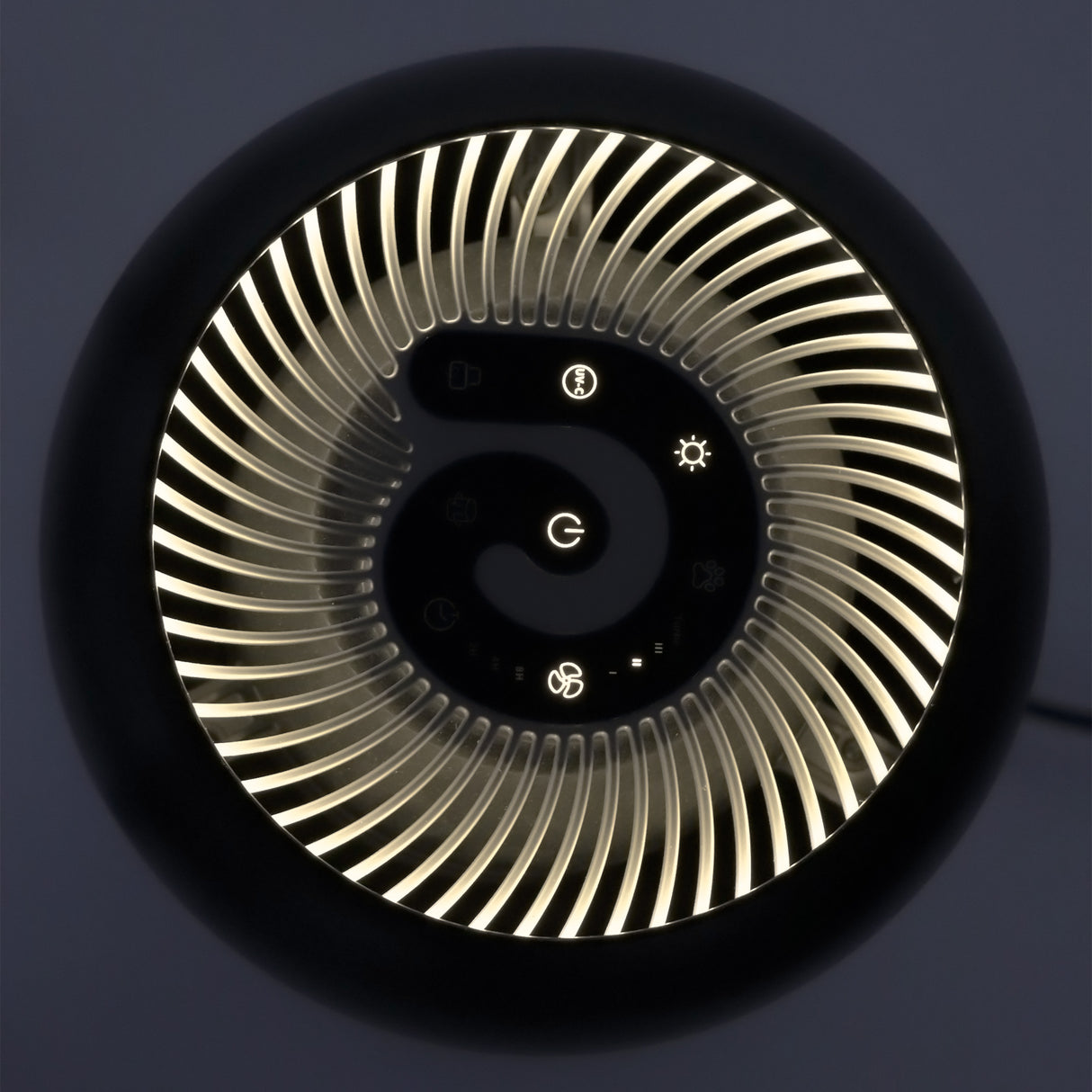 Purificator de aer Evoair, YuvoSpin, Lampă UV-C, Filtru 3in1, True Hepa, Carbon Activ, Pre-filtru, 4 viteze, Funcție Polen/Animale, Mod Noapte, Blocare Ecran, Lumină Ambientală, Negru