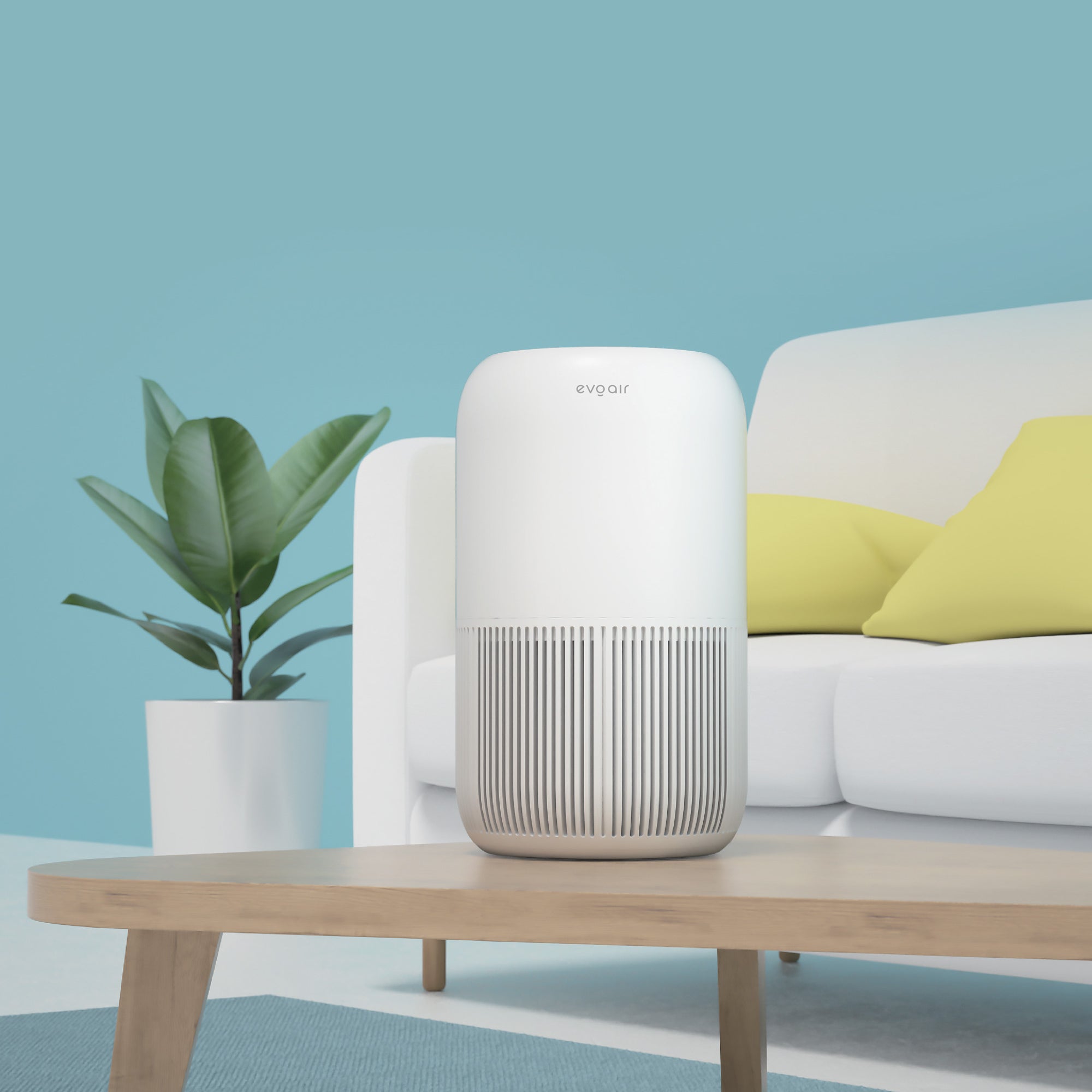 Purificator de aer Evoair, YuvoSpin, Lampă UV-C, Filtru 3in1, True Hepa, Carbon Activ, Pre-filtru, 4 viteze, Funcție Polen/Animale, Mod Noapte, Blocare Ecran, Lumină Ambientală, Alb