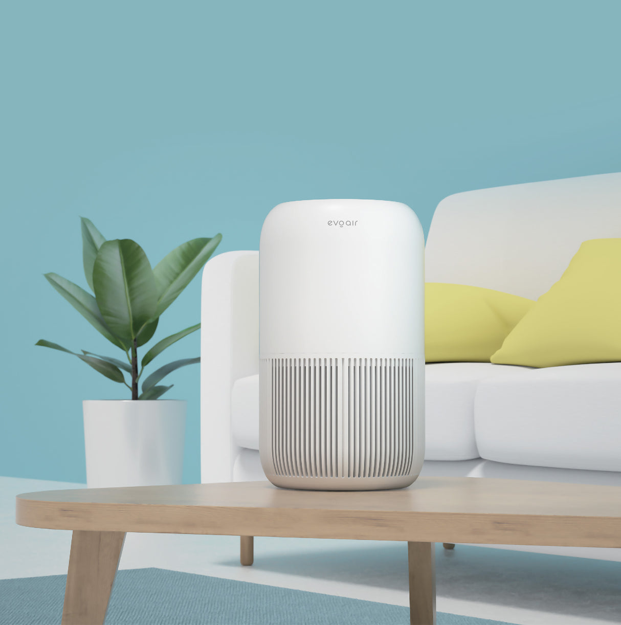 Purificator de aer Evoair, YuvoSpin, Lampă UV-C, Filtru 3in1, True Hepa, Carbon Activ, Pre-filtru, 4 viteze, Funcție Polen/Animale, Mod Noapte, Blocare Ecran, Lumină Ambientală, Alb