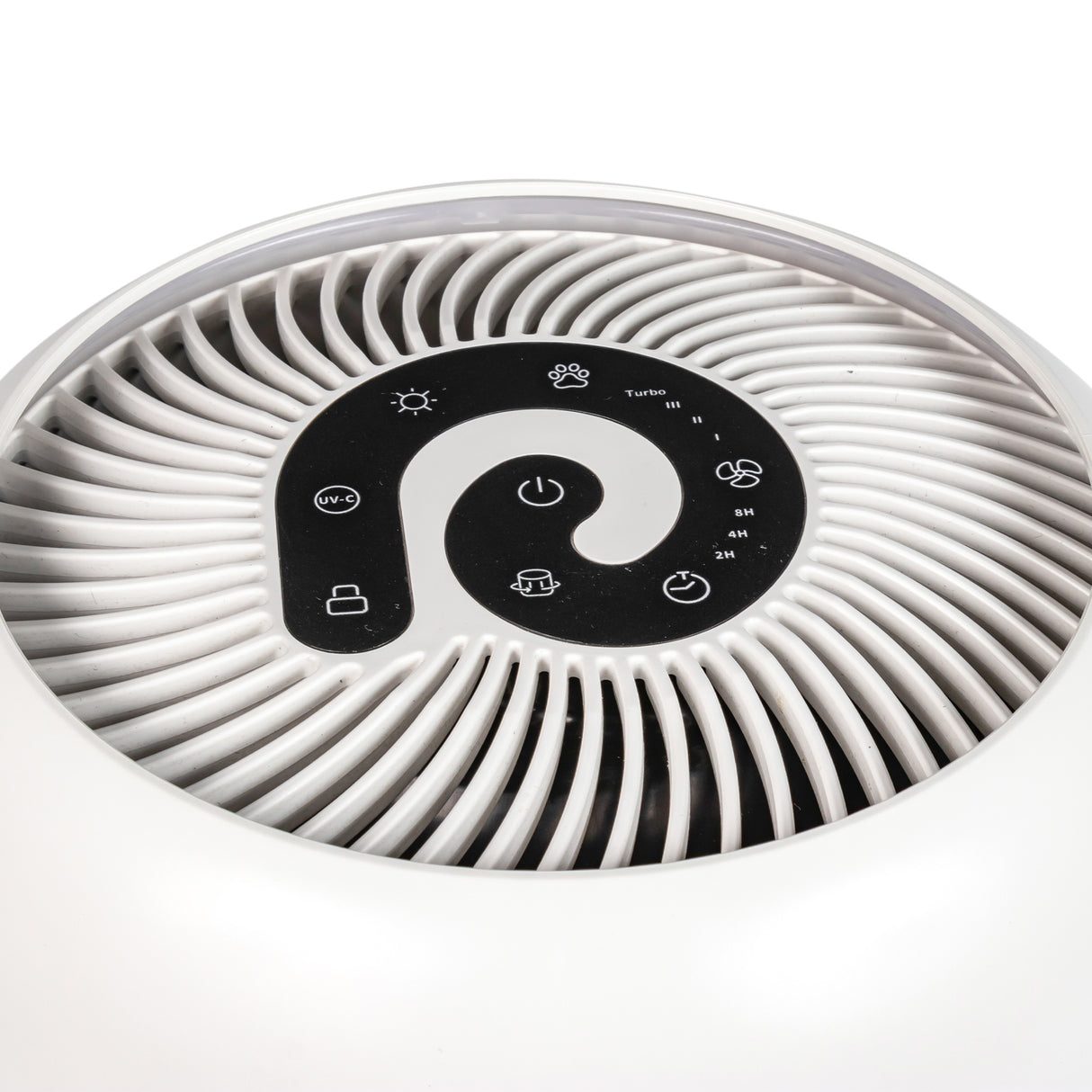 Resigilat! Purificator de aer Evoair, YuvoSpin, Lampă UV-C, Filtru 3in1, True Hepa, Carbon Activ, Pre-filtru, 4 viteze, Funcție Polen/Animale, Mod Noapte, Blocare Ecran, Lumină Ambientală, Alb, Filtru Sigilat