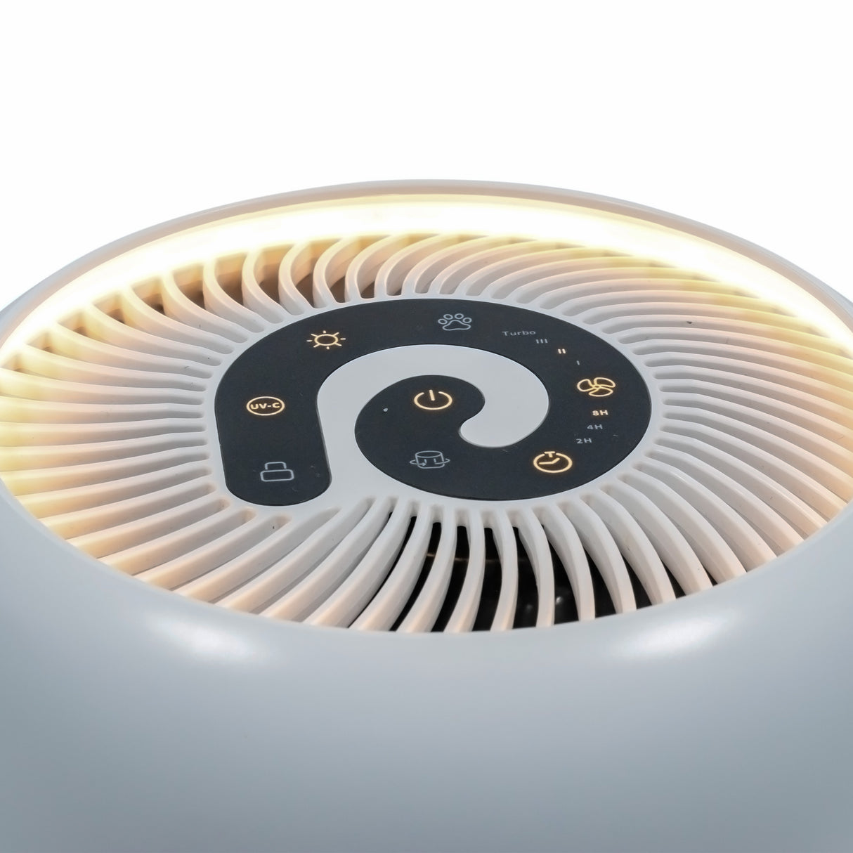 Resigilat! Purificator de aer Evoair, YuvoSpin, Lampă UV-C, Filtru 3in1, True Hepa, Carbon Activ, Pre-filtru, 4 viteze, Funcție Polen/Animale, Mod Noapte, Blocare Ecran, Lumină Ambientală, Alb, Filtru Sigilat