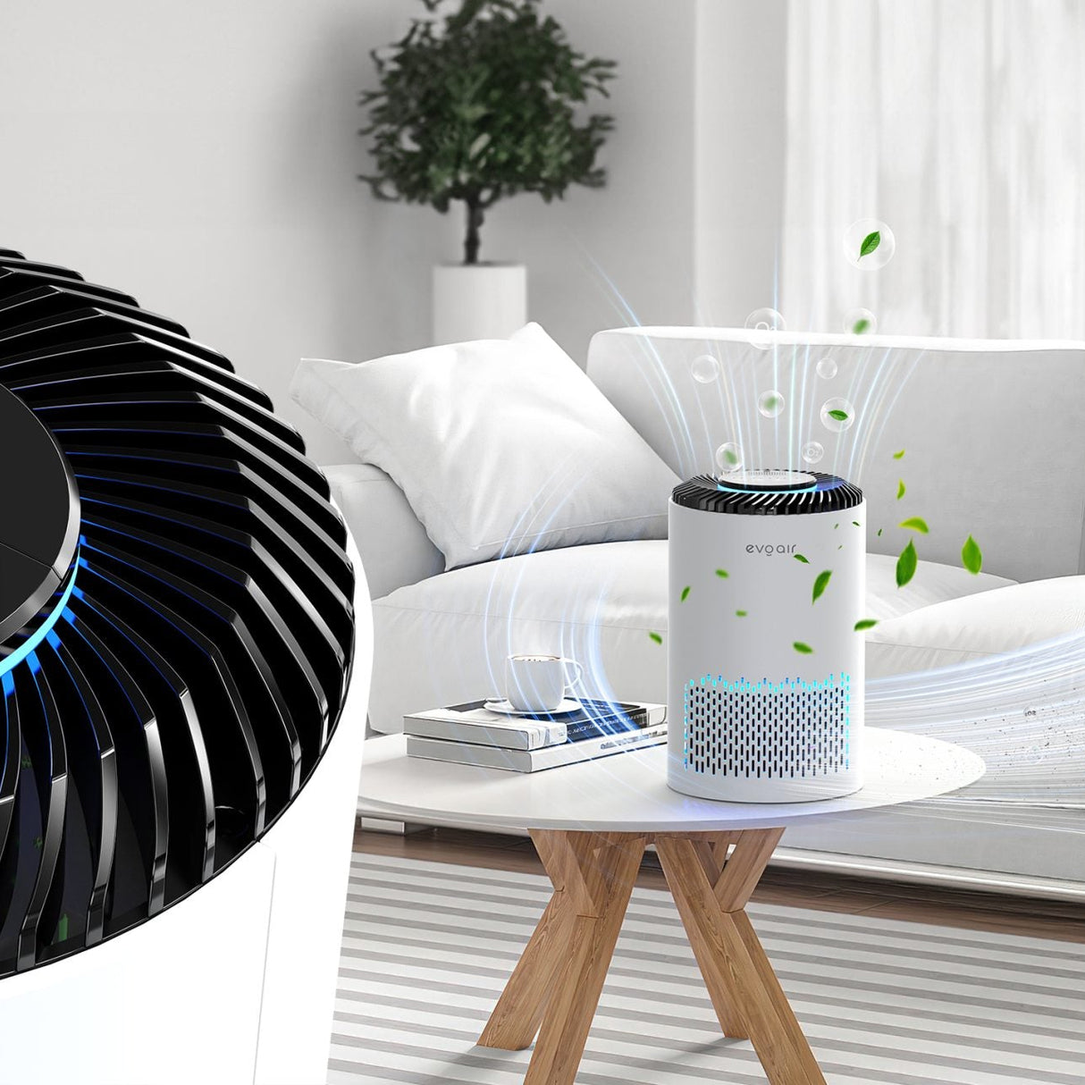 Purificator de aer Evoair Zuno, Filtru 3 in 1 True HEPA, Carbon Activ, Lampă UV, 3 viteze, Mod Noapte, Aromaterapie, Lumină Ambientală, Timer, Alb