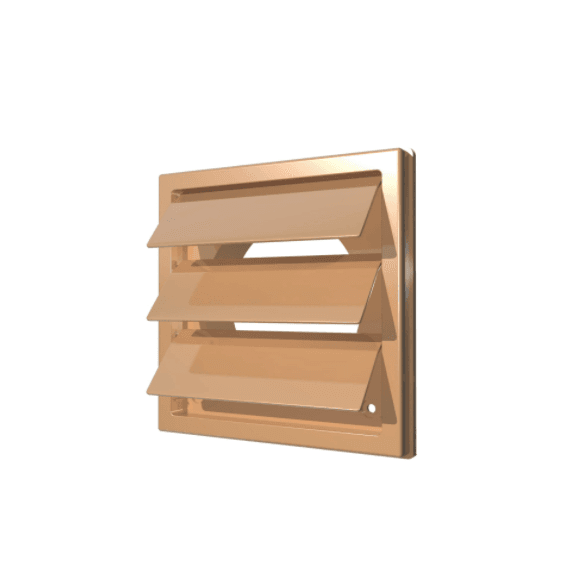Grila ventilatie Ø100mm patrata cu jaluzele gravitationale, exterior 150x150, ASA plastic Beige