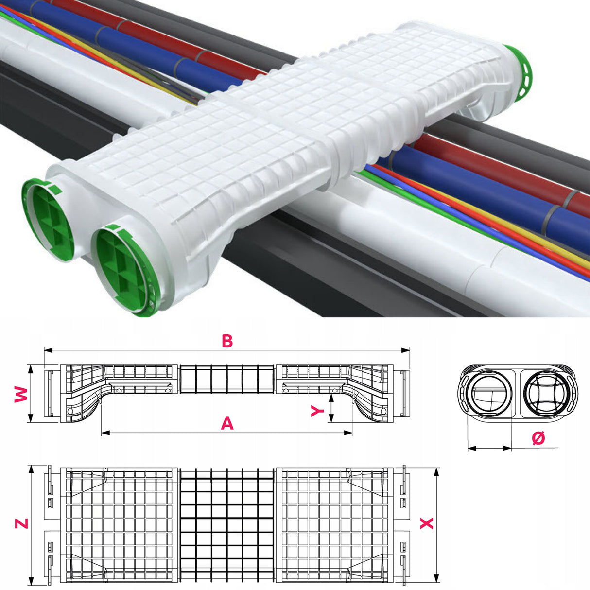 Conector subtraversare pentru tubulatura (Cross conector) - 2xØ75 Awenta