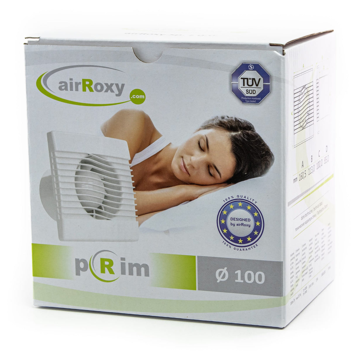 Ventilator baie pRim HS, Super Silent, Debit 104 mc/h,Senzor de umiditate, Timer, Alb