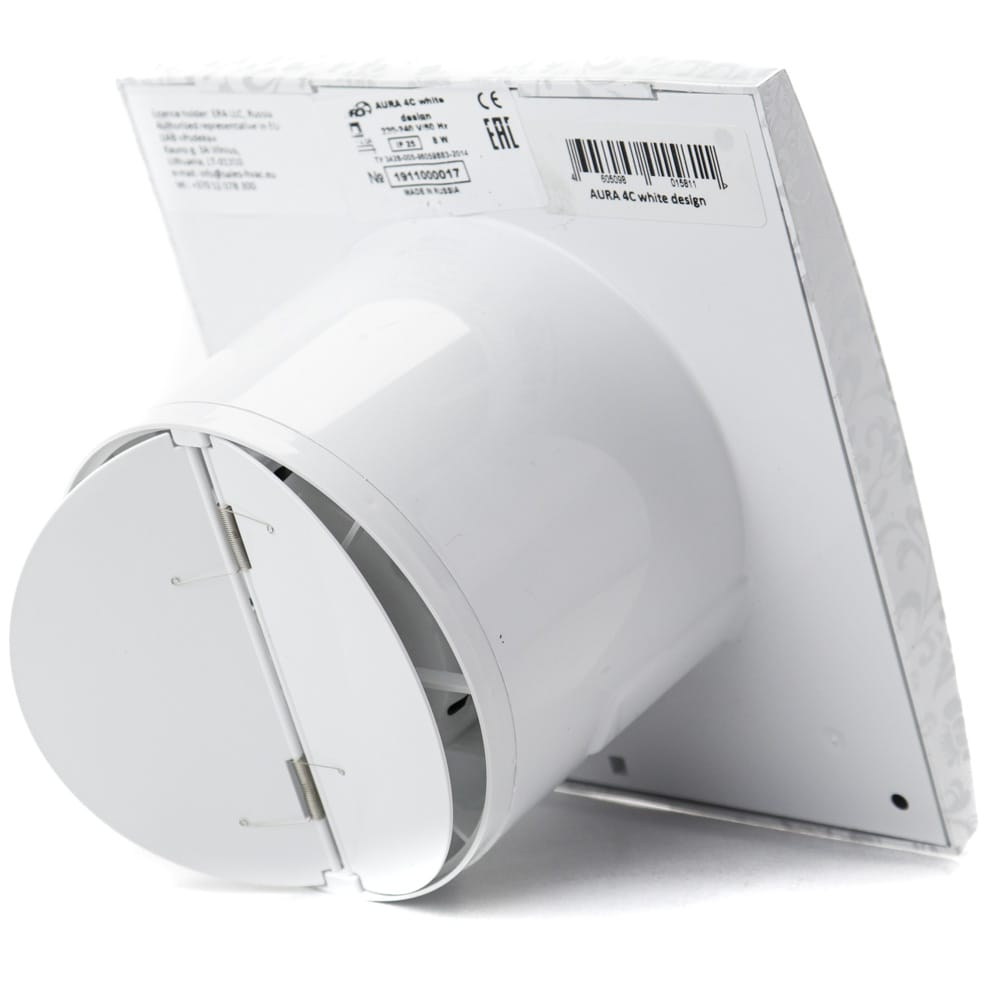 Ventilator baie AURA 4C Silent, Clapeta antiretur, Garantie 2 ani, Motor Long Life 40000h, Debit 90mc/h, Ø100mm, white design