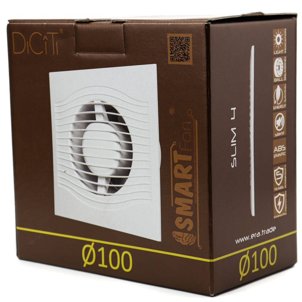 Ventilator baie SLIM 4C Super Silent, Clapeta antiretur, Garantie 2 ani, Motor Long Life 40000h, Debit 90mc/h, Ø100mm