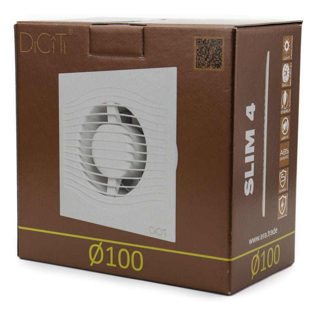 Ventilator baie SLIM 4C Ø100, Super Silent, Clapeta antiretur, Garantie 2 ani, Motor Long Life 40000h, Debit 90mc/h, Ivory