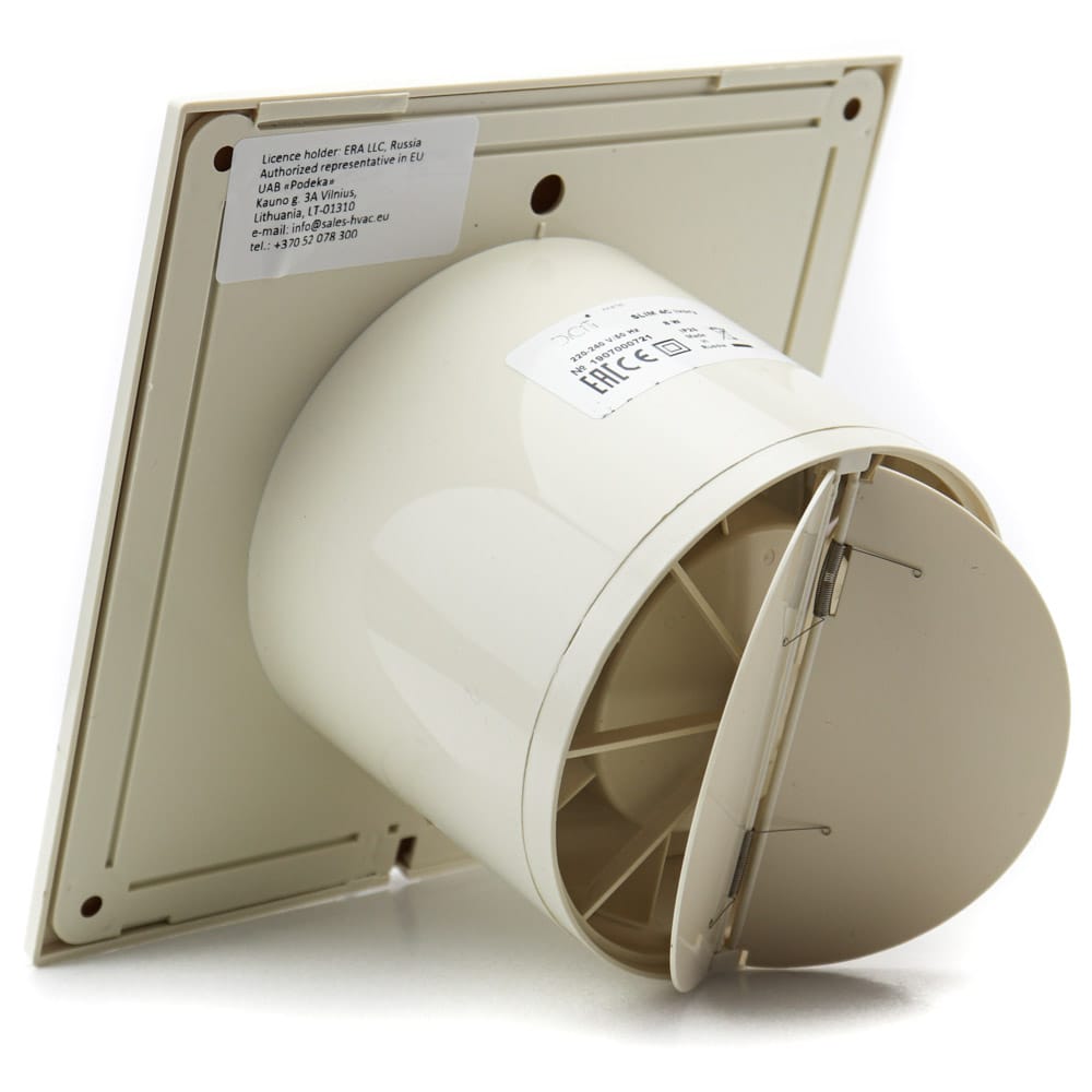 Ventilator baie SLIM 4C Ø100, Super Silent, Clapeta antiretur, Garantie 2 ani, Motor Long Life 40000h, Debit 90mc/h, Ivory