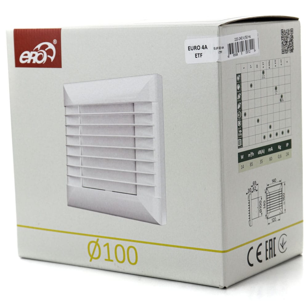 Ventilator baie EURO 4A ETF cu jaluzele automate, Timer si Fotocelula. Garantie 2 ani, Ø100mm
