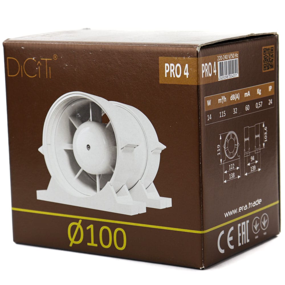 Ventilator axial de tubulatura cu set de fixare PRO 4 Garantie 2 ani, Debit 115mc/h, Motor Long Life 40000h, Ø100mm