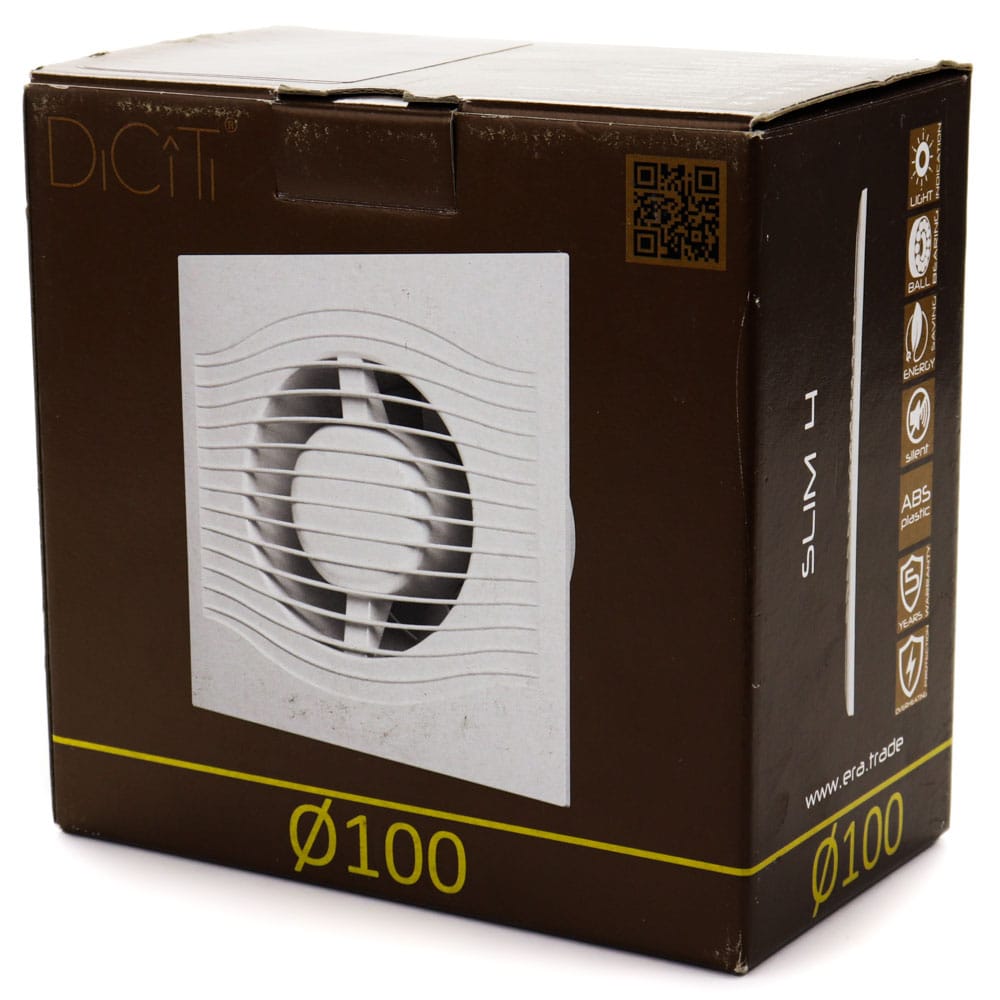 Ventilator baie SLIM 4C Ø100, Super Silent, Clapeta antiretur, Garantie 2 ani, Motor Long Life 40000h, Debit 90mc/h, White Carbon