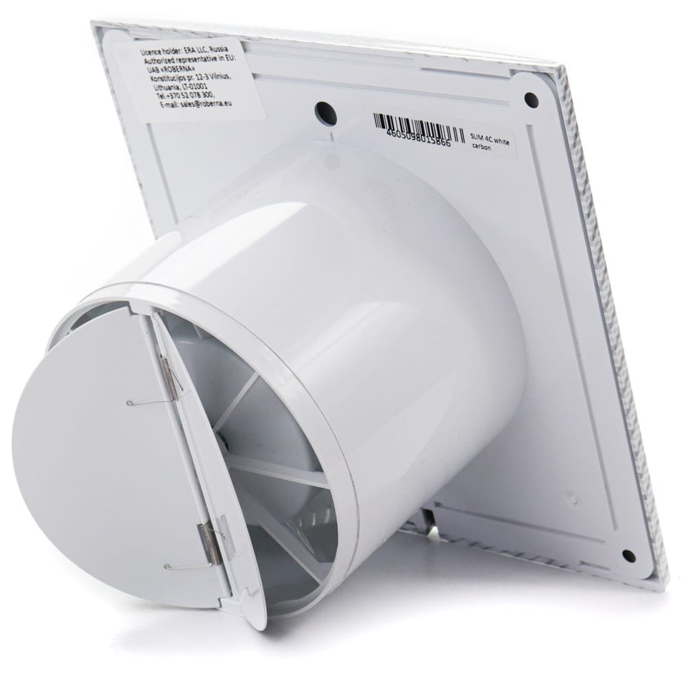 Ventilator baie SLIM 4C Ø100, Super Silent, Clapeta antiretur, Garantie 2 ani, Motor Long Life 40000h, Debit 90mc/h, White Carbon