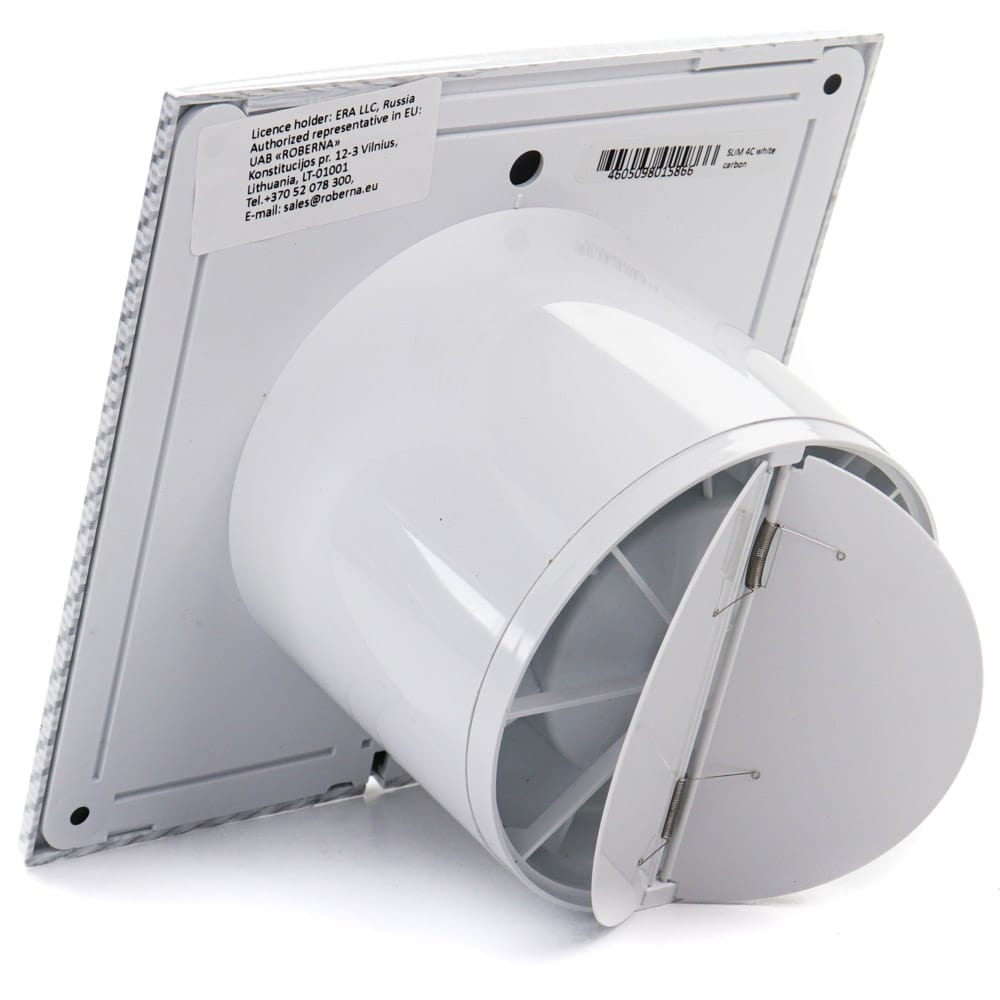 Ventilator baie SLIM 4C Ø100, Super Silent, Clapeta antiretur, Garantie 2 ani, Motor Long Life 40000h, Debit 90mc/h, White Carbon