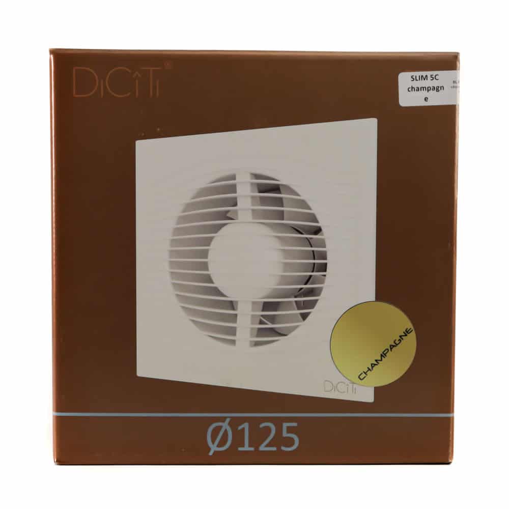 Ventilator baie SLIM 5C Ø125, Super Silent, Clapetă antiretur, Garanție 2 ani, Motor Long Life 40000h, Debit 140mc/h, Champagne