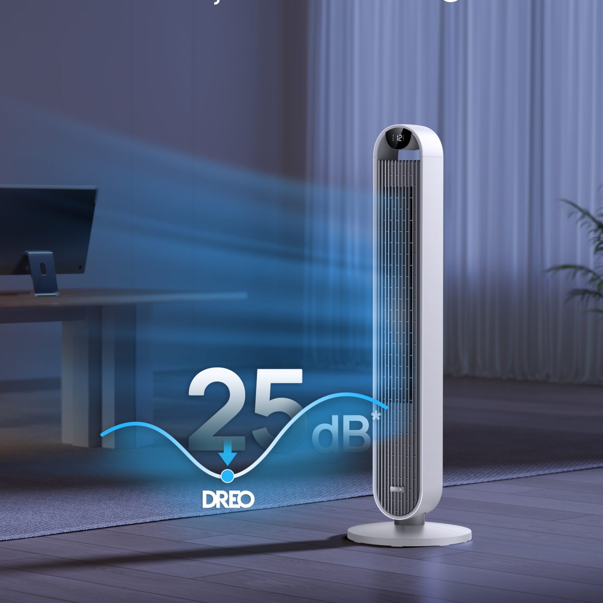 Ventilator Turn Smart DREO Pilot Max S DR-HTF004S, 12 viteze, 4 functii,108cm, HyperSilent 25dB, oscilatie 120°, telecomanda, alb