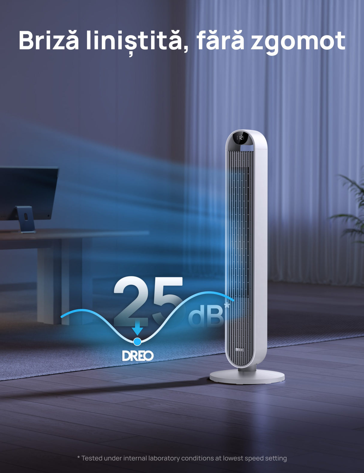 Ventilator Turn Smart DREO Pilot Max S DR-HTF004S, 12 viteze, 4 functii,108cm, HyperSilent 25dB, oscilatie 120°, telecomanda, alb