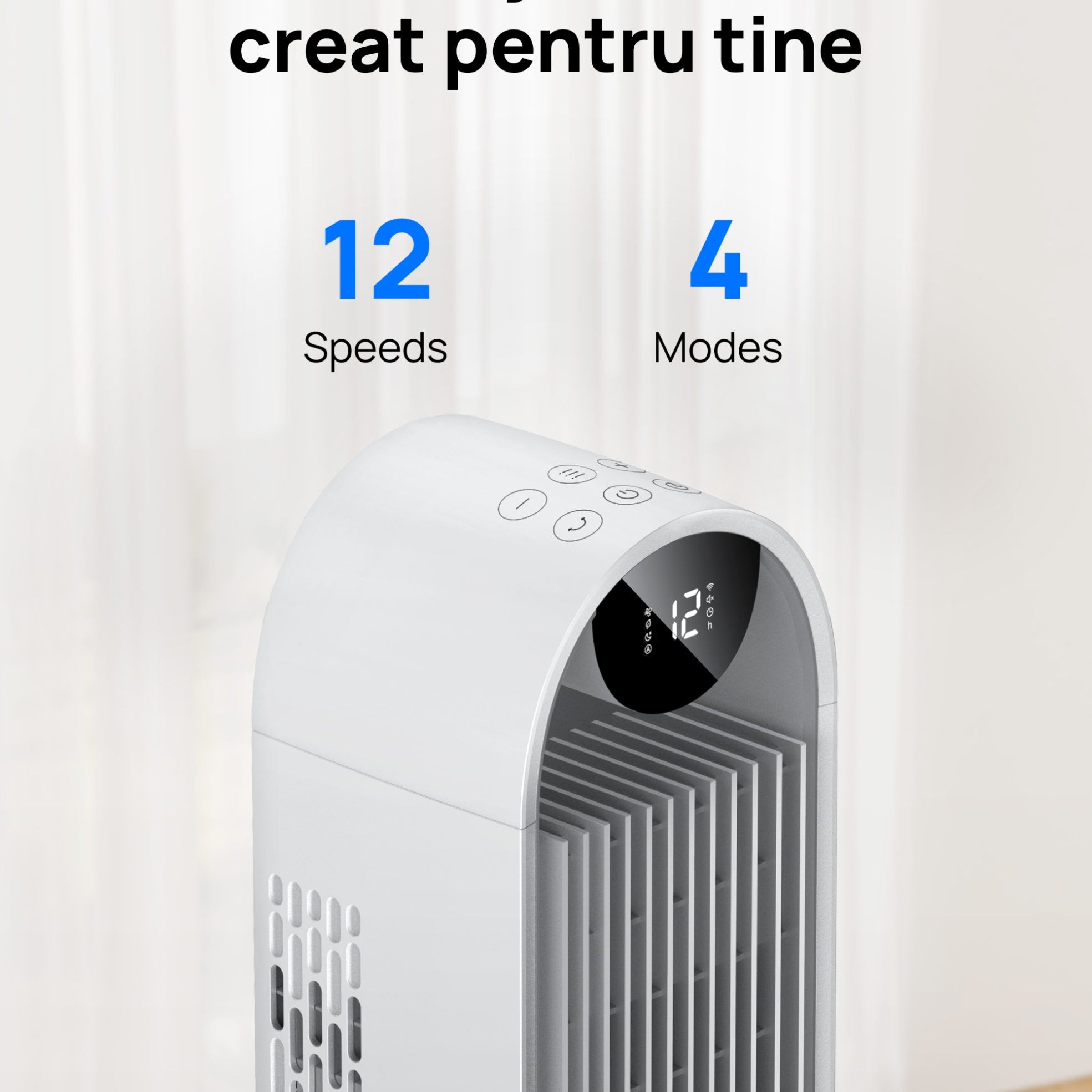 Ventilator Turn Smart DREO Pilot Max S DR-HTF004S, 12 viteze, 4 functii,108cm, HyperSilent 25dB, oscilatie 120°, telecomanda, alb