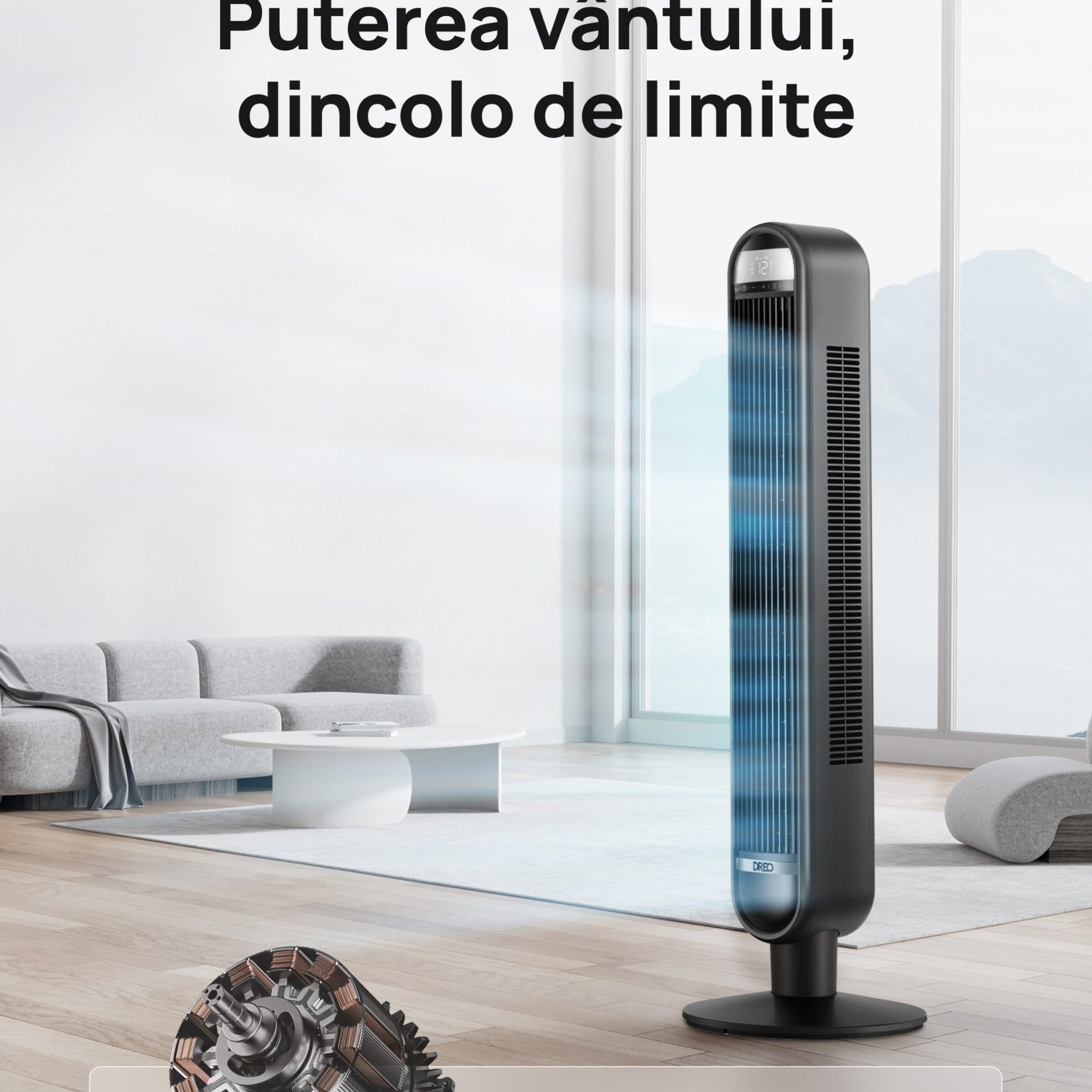 Ventilator Turn DREO Cruiser DR-HTF019, 6 viteze, 4 functii,106cm, HyperSilent 30dB, oscilatie 90°,telecomanda, negru