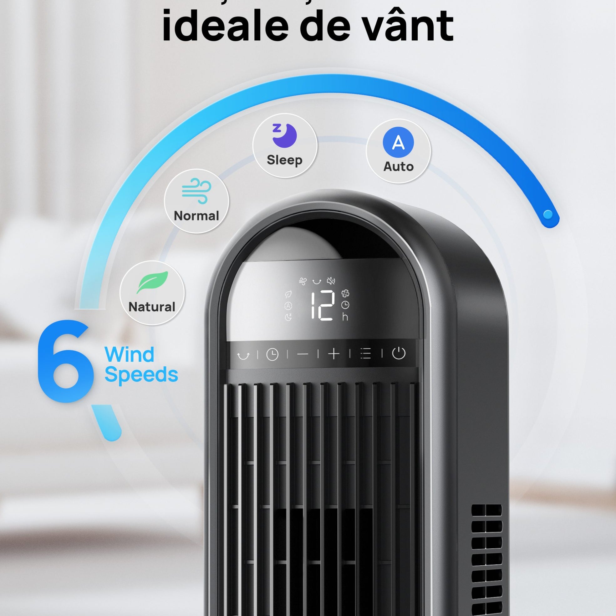 Ventilator Turn DREO Cruiser DR-HTF019, 6 viteze, 4 functii,106cm, HyperSilent 30dB, oscilatie 90°,telecomanda, negru